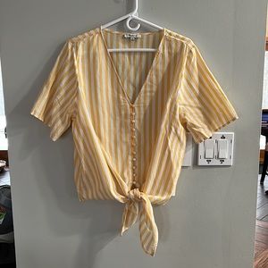 Madewell yellow stripe tie front shirt